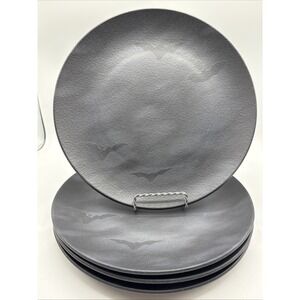 (4) Mesa Brasil Happy Halloween Black Bat Dinner Plates ~ New ~